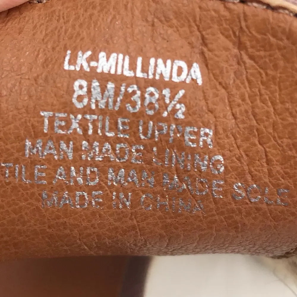 Lucky Brand Millinda Pink Espadrille T Strap Wedge Sandal in Antler Canvas